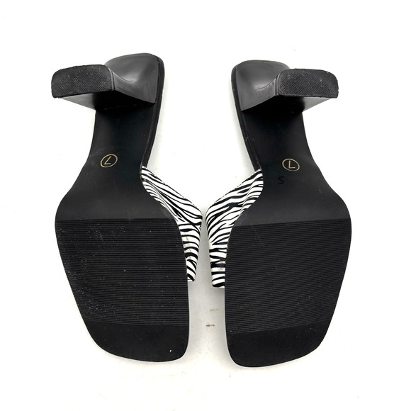 Vintage 90s Palornio Zebra Print Genuine Leather Block Heel Sandal Mules Size 7 - Picture 13 of 16